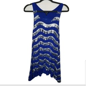 Bebe Blue/ Silver sequin Racerback Striped High Lo